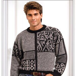 Gitano Men Large Black White Abstract Knit Sweater Vintage 80s Retro Grunge Rare